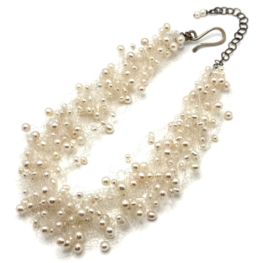 Vintage PAOLA ANDREA Genuine Pearl Floating Multi Strand Choker Necklace 16"
